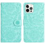 For iPhone 12 / 12 Pro Floral Embossed Pattern Leather Phone Case(Light Green)