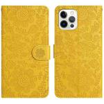 For iPhone 12 Pro Max Floral Embossed Pattern Leather Phone Case(Yellow)