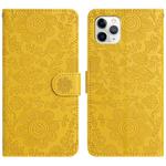 For iPhone 11 Pro Max Floral Embossed Pattern Leather Phone Case(Yellow)