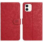 For iPhone 11 Floral Embossed Pattern Leather Phone Case(Red)