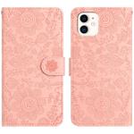 For iPhone 11 Floral Embossed Pattern Leather Phone Case(Pink)