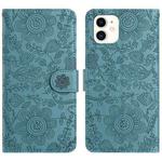 For iPhone 11 Floral Embossed Pattern Leather Phone Case(Dark Green)