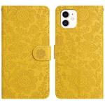 For iPhone 11 Floral Embossed Pattern Leather Phone Case(Yellow)