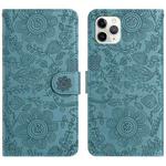 For iPhone 11 Pro Floral Embossed Pattern Leather Phone Case(Dark Green)