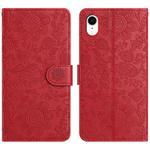 For iPhone XR Floral Embossed Pattern Leather Phone Case(Red)