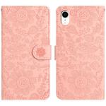 For iPhone XR Floral Embossed Pattern Leather Phone Case(Pink)