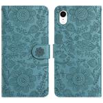 For iPhone XR Floral Embossed Pattern Leather Phone Case(Dark Green)