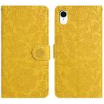 For iPhone XR Floral Embossed Pattern Leather Phone Case(Yellow)