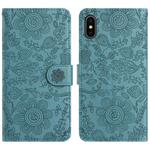 For iPhone XS Max Floral Embossed Pattern Leather Phone Case(Dark Green)