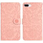 For iPhone 7 Plus / 8 Plus Floral Embossed Pattern Leather Phone Case(Pink)