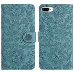 For iPhone 7 Plus / 8 Plus Floral Embossed Pattern Leather Phone Case(Dark Green)