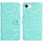 For iPhone SE 2024 Floral Embossed Pattern Leather Phone Case(Light Green)