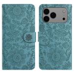 For iPhone 17 Pro Floral Embossed Pattern Leather Phone Case(Dark Green)