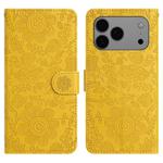 For iPhone 17 Pro Floral Embossed Pattern Leather Phone Case(Yellow)