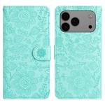 For iPhone 17 Pro Floral Embossed Pattern Leather Phone Case(Light Green)