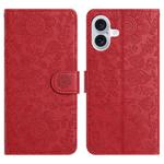 For iPhone 17 Floral Embossed Pattern Leather Phone Case(Red)