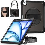 For iPad Air 13 2024 Heavy Duty Hybrid Tablet Case with Hand Grip & Strap(Black)