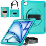 For iPad Air 13 2024 Heavy Duty Hybrid Tablet Case with Hand Grip & Strap(Light Blue)