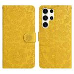 For Samsung Galaxy S24 Ultra 5G Floral Embossed Pattern Leather Phone Case(Yellow)