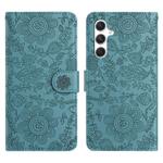 For Samsung Galaxy S24+ 5G Floral Embossed Pattern Leather Phone Case(Dark Green)