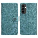 For Samsung Galaxy S24 FE 5G Floral Embossed Pattern Leather Phone Case(Dark Green)