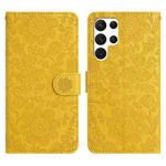 For Samsung Galaxy S23 Ultra 5G Floral Embossed Pattern Leather Phone Case(Yellow)