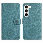 For Samsung Galaxy S23+ 5G Floral Embossed Pattern Leather Phone Case(Dark Green)