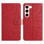 For Samsung Galaxy S23 5G Floral Embossed Pattern Leather Phone Case(Red)