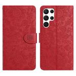 For Samsung Galaxy S22 Ultra 5G Floral Embossed Pattern Leather Phone Case(Red)