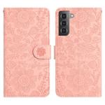 For Samsung Galaxy S22+ 5G Floral Embossed Pattern Leather Phone Case(Pink)