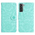 For Samsung Galaxy S21+ 5G Floral Embossed Pattern Leather Phone Case(Light Green)