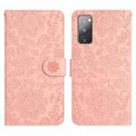 For Samsung Galaxy S20 FE 5G Floral Embossed Pattern Leather Phone Case(Pink)