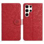 For Samsung Galaxy S25 Ultra 5G Floral Embossed Pattern Leather Phone Case(Red)