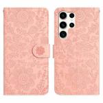 For Samsung Galaxy S25 Ultra 5G Floral Embossed Pattern Leather Phone Case(Pink)