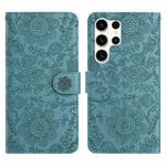 For Samsung Galaxy S25 Ultra 5G Floral Embossed Pattern Leather Phone Case(Dark Green)
