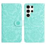 For Samsung Galaxy S25 Ultra 5G Floral Embossed Pattern Leather Phone Case(Light Green)