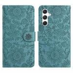 For Samsung Galaxy S25+ 5G Floral Embossed Pattern Leather Phone Case(Dark Green)