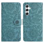 For Samsung Galaxy S25 FE 5G Floral Embossed Pattern Leather Phone Case(Dark Green)