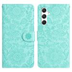 For Samsung Galaxy S25 FE 5G Floral Embossed Pattern Leather Phone Case(Light Green)