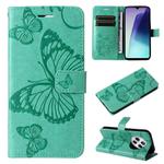 For Redmi 14C 4G Global 3D Butterfly Embossed Pattern Flip Leather Phone Case(Green)