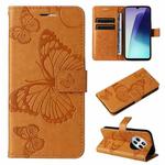 For Redmi 14C 4G Global 3D Butterfly Embossed Pattern Flip Leather Phone Case(Yellow)