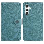 For Samsung Galaxy A24 Floral Embossed Pattern Leather Phone Case(Dark Green)