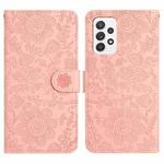 For Samsung Galaxy A33 Floral Embossed Pattern Leather Phone Case(Pink)