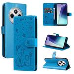 For Redmi 14C 4G Global Cat and Bee Embossed Flip Leather Phone Case(Blue)