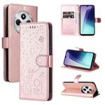 For Redmi 14C 4G Global Cat and Bee Embossed Flip Leather Phone Case(Rose Gold)