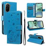 For Redmi A5 4G 173.3mm Cat and Bee Embossed Flip Leather Phone Case(Blue)