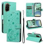For Redmi A5 4G 173.3mm Cat and Bee Embossed Flip Leather Phone Case(Green)