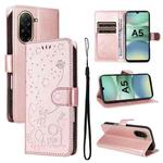 For Redmi A5 4G 173.3mm Cat and Bee Embossed Flip Leather Phone Case(Rose Gold)