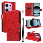 For Redmi Note 14S 4G / Note 13 Pro 4G Cat and Bee Embossed Flip Leather Phone Case(Red)