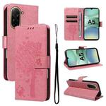 For Redmi A5 4G 173.3mm Tree & Cat Embossed Pattern Flip Leather Phone Case(Pink)